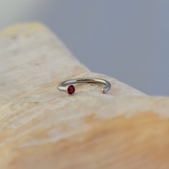18G hoop nose ring- 2mm ruby red gem NWT birthstone - Picture 3 of 4